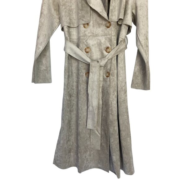 Free People x Blank NYC Vegan Suede Trench Coat Iced Chai Khaki - Picture 4 of 14